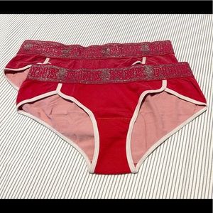 PINK Red Elastic Waistband Cotton Panty 2PK